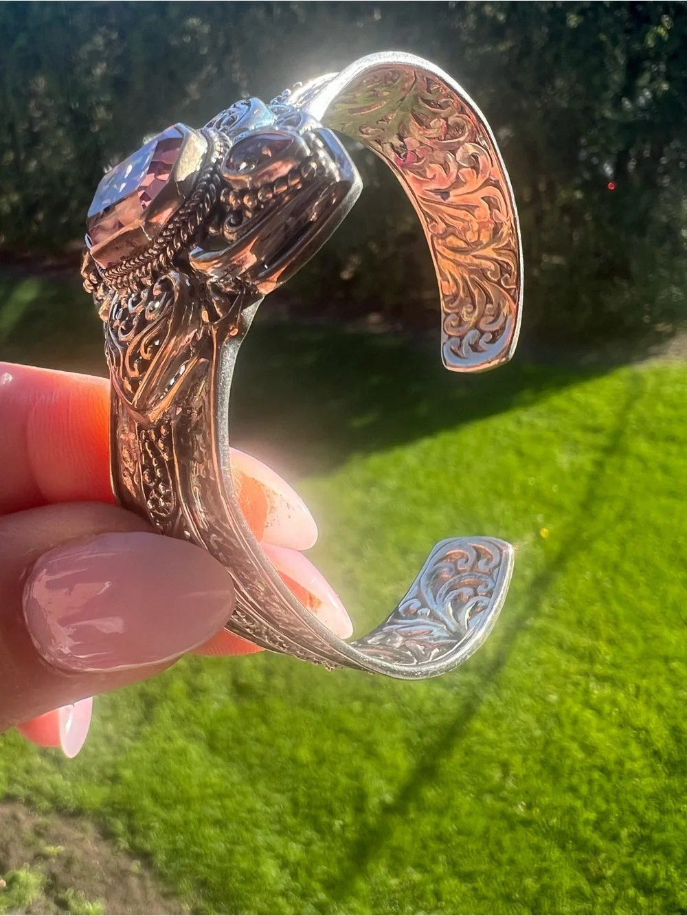 Stunning SARDA Sterling silver cuff bracelet with purple pink crystals - Picture 3 of 15